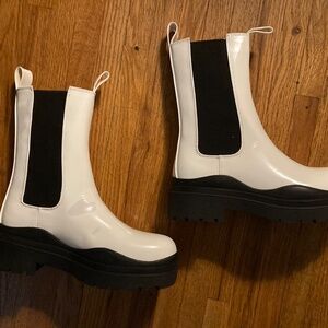 women’s rain boots shoes slip on size 7 white winter